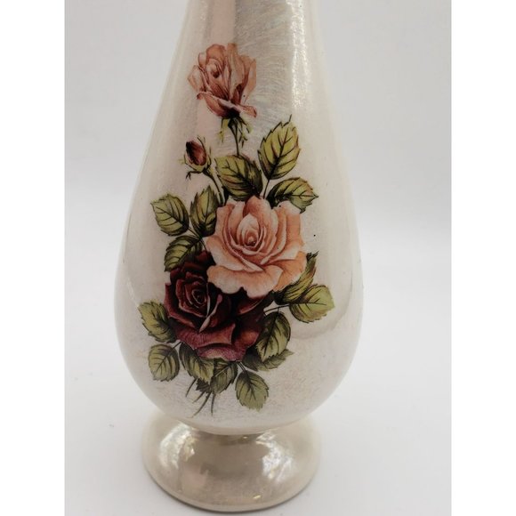 VTG Antique Iridescent Pink Rose Floral Single Stem Bud Vase Signed Fay's Cerami - Picture 4 of 10